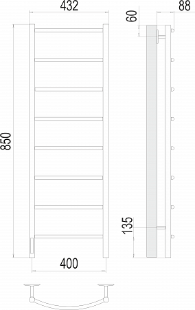 Классик П8 400х850 Электро (quick touch) слева Полотенцесушитель  TERMINUS Евпатория - фото 3