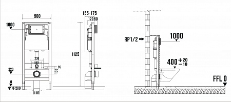 Система инсталляции для подвесного унитаза  500х1125 (4 в 1 с клавишей смыва) Terminus  Евпатория - фото 9