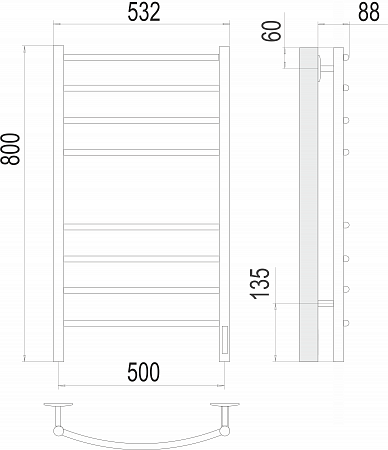 Классик П8 500х800 электро КС 9005 матовый ( new встроен диммер) Полотенцесушитель TERMINUS Евпатория - фото 3 Классик П8 500х800 электро КС 9005 матовый ( new встроен диммер) Полотенцесушитель TERMINUS Евпатория - фото 3