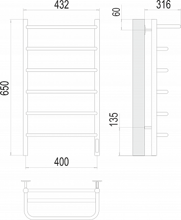 Полка П6 400х650 Электро (quick touch) Полотенцесушитель  TERMINUS Евпатория - фото 3