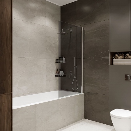 Шторка на ванну распашная Terminus Ното 02 1500х700 проф.хром, тонированная Евпатория - фото 1