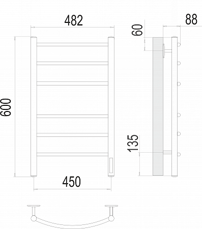 Классик П6 450х600 электро КС 9003 матовый  ( new встроен диммер) Полотенцесушитель TERMINUS Евпатория - фото 3
