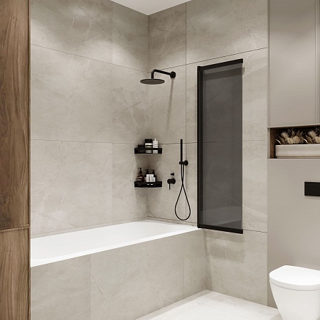 Шторка на ванну слайдер Terminus Ното 01 1500х900 проф.черный, тонированная Евпатория - фото 3