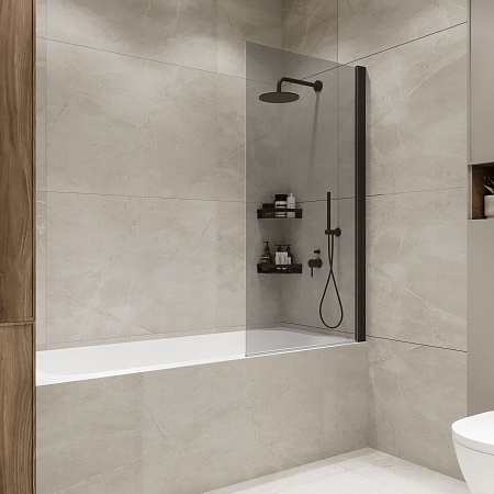 Шторка на ванну распашная Terminus Ното 02 1500х700 проф.черный, тонированная Евпатория - фото 1