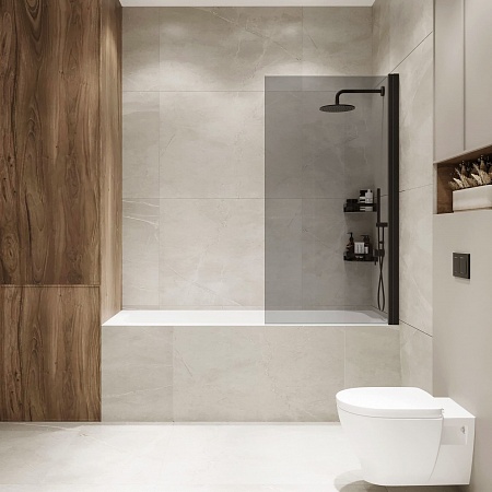 Шторка на ванну распашная Terminus Ното 02 1500х700 проф.черный, тонированная Евпатория - фото 3