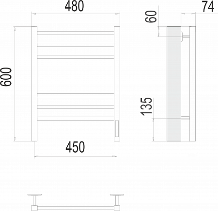 Сицилия П6 450х600 электро КС 9003 матовый  ( new встроен диммер) Полотенцесушитель TERMINUS Евпатория - фото 3