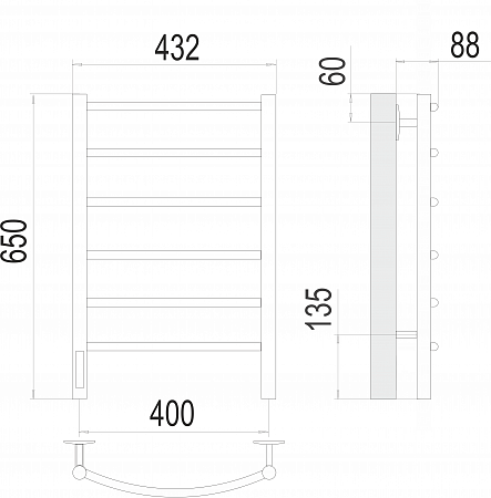 Классик П6 400х650 Электро (quick touch) слева Полотенцесушитель  TERMINUS Евпатория - фото 3