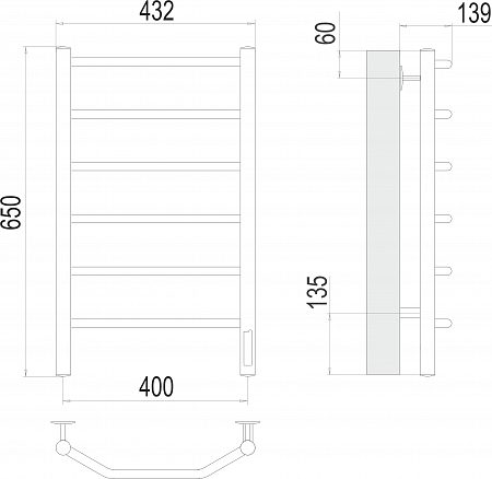 Виктория П6 400х650 Электро (quick touch) Полотенцесушитель  TERMINUS Евпатория - фото 3