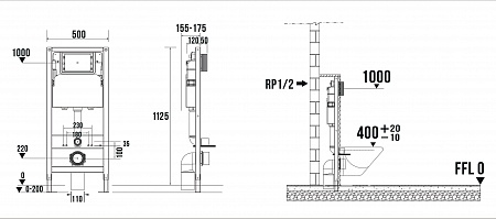 Пневматическая система инсталляции для подвесного унитаза 500х1125 (4 в 1 с клавишей смыва) Terminus Евпатория - фото 7