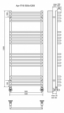 Арт П18 500х1200 Полотенцесушитель  TERMINUS Евпатория - фото 3