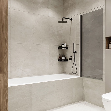 Шторка на ванну распашная Terminus Ното 02 1500х700 проф.черный, тонированная Евпатория - фото 2