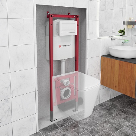 Система инсталляции для подвесного унитаза 400х1160 (4 в 1 с клавишей смыва) Terminus Евпатория - фото 1