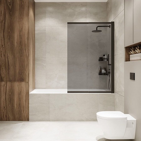 Шторка на ванну слайдер Terminus Ното 01 1500х900 проф.черный, тонированная Евпатория - фото 4