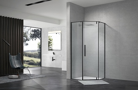 Душевой уголок распашной Terminus Альба 04 1000х1000х2200  трапеция чёрный Евпатория - фото 2