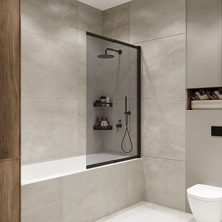 Шторка на ванну слайдер Terminus Ното 01 1500х900 проф.черный, тонированная Евпатория - фото 1