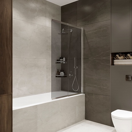 Шторка на ванну слайдер Terminus Ното 01 1500х900 проф.хром, тонированная Евпатория - фото 1