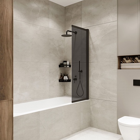 Шторка на ванну слайдер Terminus Ното 01 1500х900 проф.черный, тонированная Евпатория - фото 2