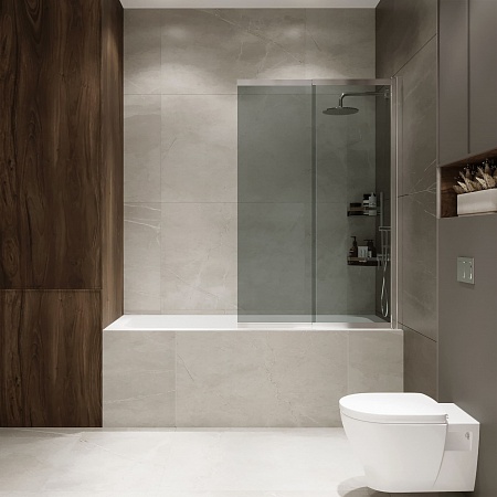 Шторка на ванну слайдер Terminus Ното 01 1500х900 проф.хром, тонированная Евпатория - фото 4