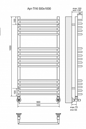 Арт П16 500х1000 Полотенцесушитель  TERMINUS Евпатория - фото 3